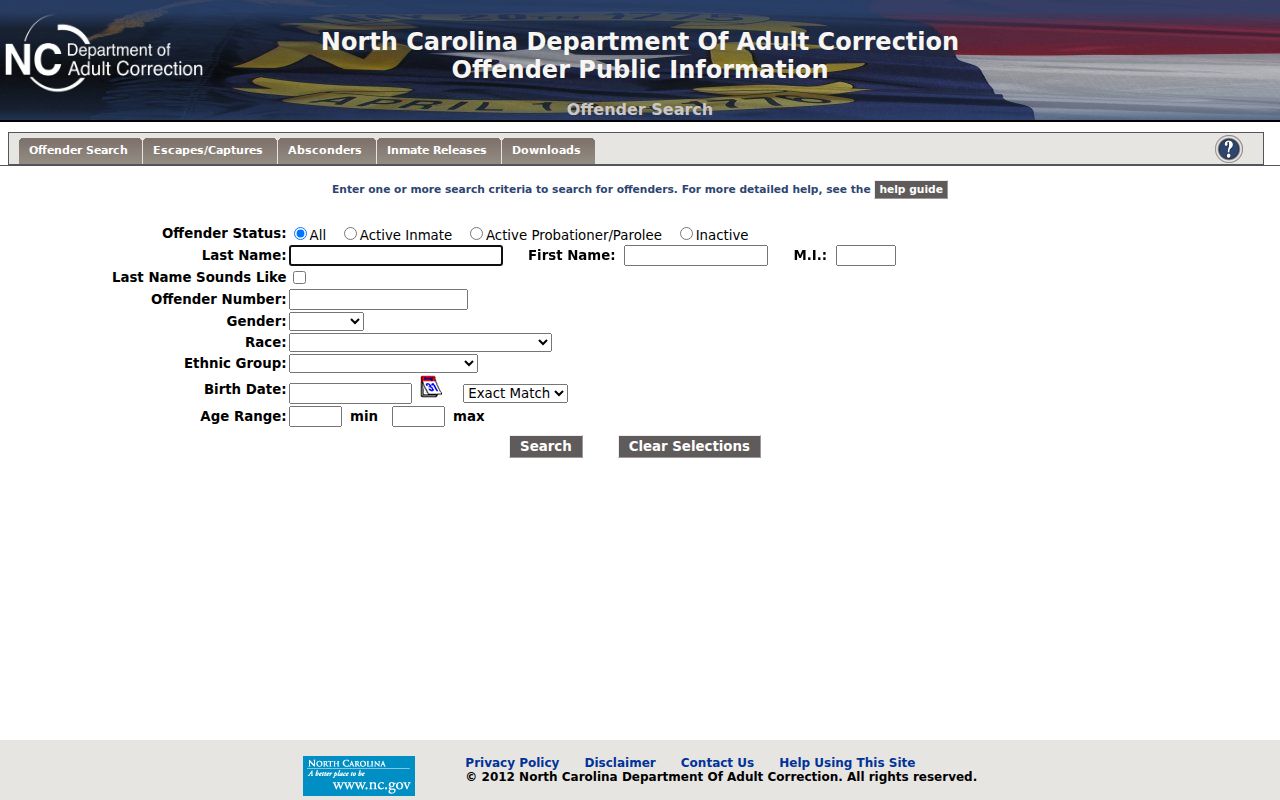 NCDAC offender search for later Gates County custody or supervision