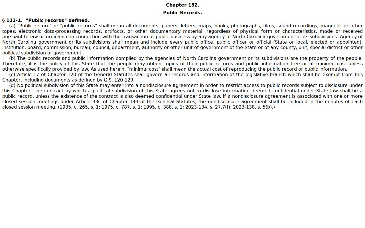 North Carolina General Statutes public records law page
