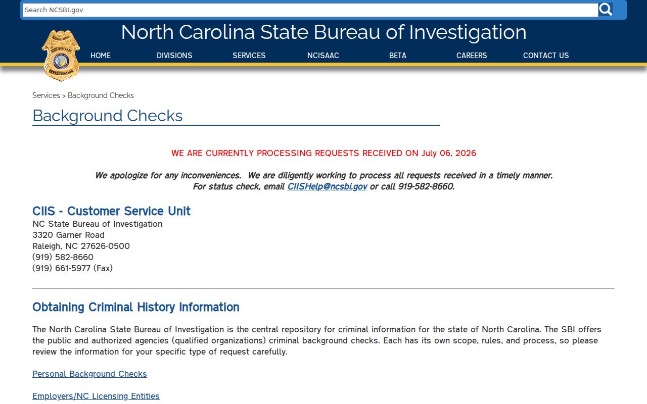 NCSBI official background check overview