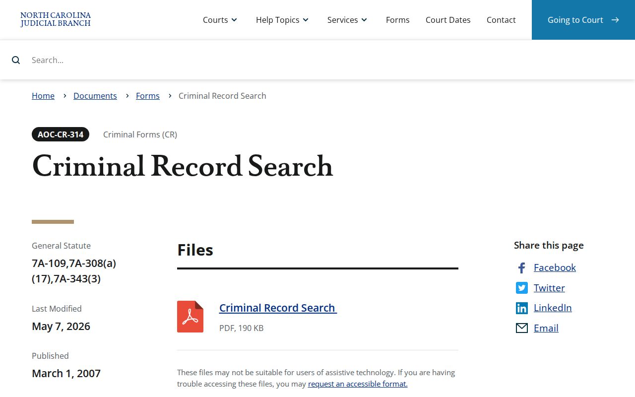 Gates County criminal court cases AOC record search form