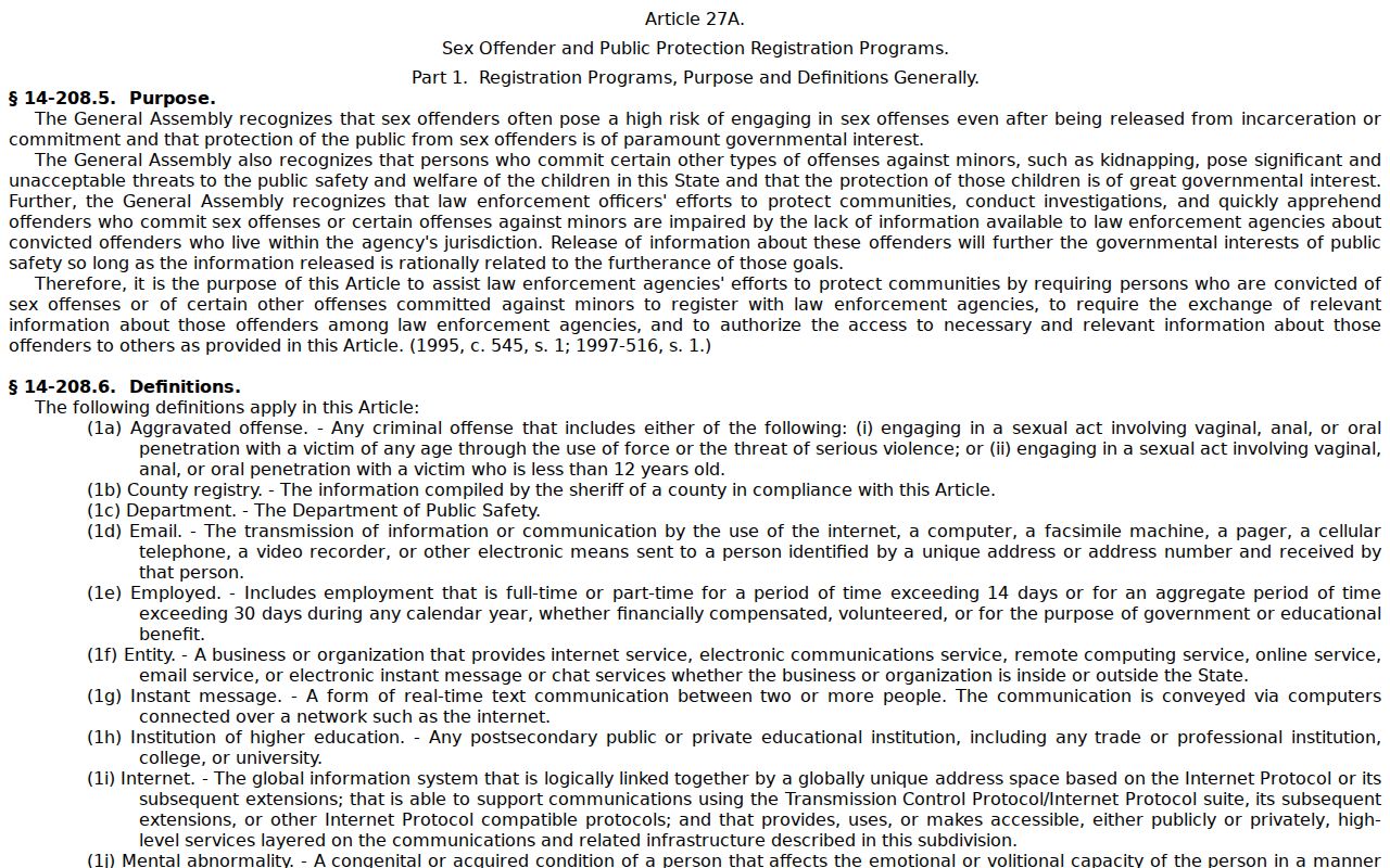 Gates County sex offender registration law in North Carolina