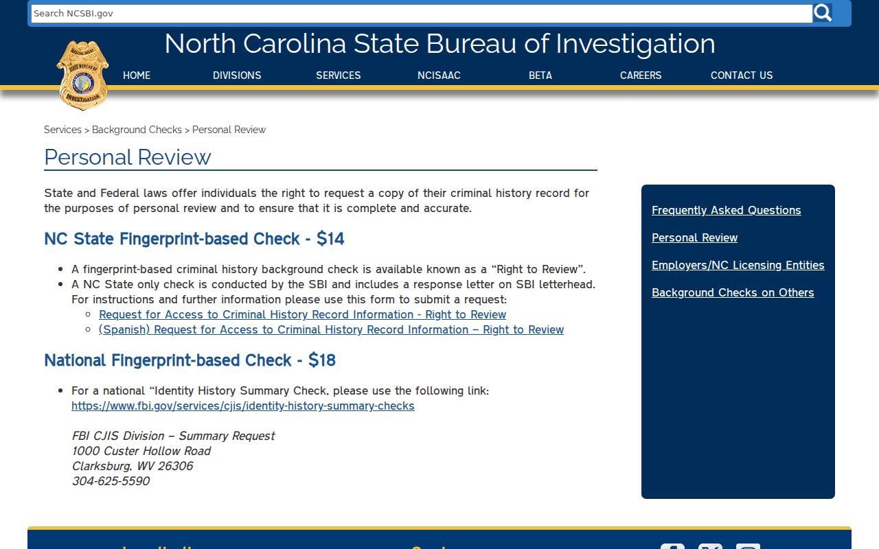Gatesville criminal history self-review through NCSBI